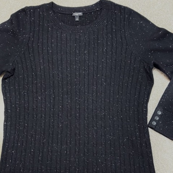 Talbots Black Cable Knit Sweater Crew Neck Long Sleeves w/Button Cuffs 0X NWOT - Picture 3 of 8